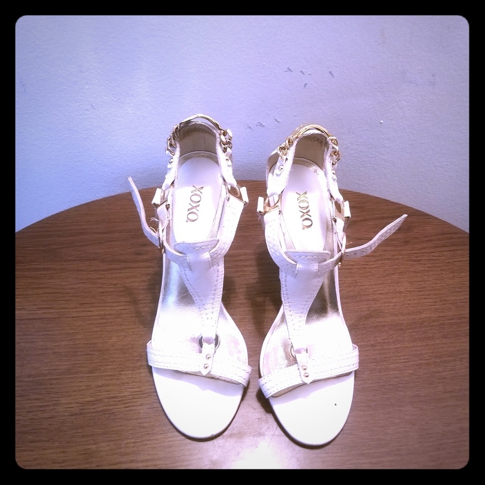 White Leather XOXO Sandals